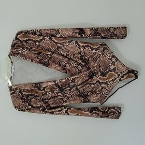 Zara Snakeskin Long Sleeve Bodysuit, Size Medium